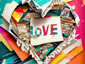 Produktbild: CALVENDO Puzzle Bunter Design Hintergrund mit Herz und Text LOVE | 1000 Teile Lege-Gr&ouml;&szlig;e 64x48cm Foto-Puzzle f&uuml;r gl&uuml;ckliche Stunden