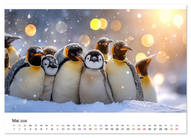 Produktbild: Pinguine - ein Jahr voller Meer (hochwertiger Premium Wandkalender 2026 DIN A2 quer), Kunstdruck in Hochglanz