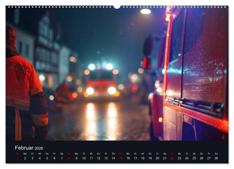 Produktbild: Feuer und Flamme - Feuerwehrkalender (hochwertiger Premium Wandkalender 2026 DIN A2 quer), Kunstdruck in Hochglanz