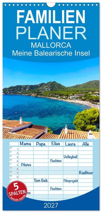 Produktbild: Familienplaner 2027 - MALLORCA, Meine Balearische Insel mit 5 Spalten (Wandkalender, 21 x 45 cm) CALVENDO