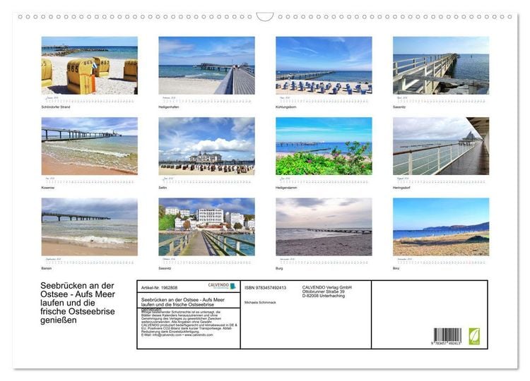 Produktbild: Seebr&uuml;cken an der Ostsee - Aufs Meer laufen und die frische Ostseebrise genie&szlig;en (Wandkalender 2026 DIN A2 quer), CALVENDO Monatskalender