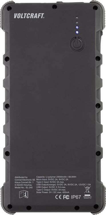 Produktbild: VOLTCRAFT SL-240 VC-8310170 Solar-Powerbank 24000 mAh