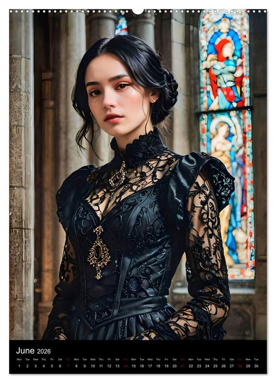 Produktbild: AI Gothic world - Mystical beauties of the night (Wall Calendar 2026 DIN A2 portrait), CALVENDO 12 Month Wall Calendar