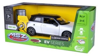 Produktbild: BMW Mini Cooper Diecast 1:28 wei&szlig; inkl. Knopfzellen