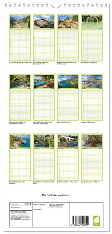Produktbild: Familienplaner 2026 - Die S&uuml;dt&uuml;rkei entdecken mit 5 Spalten (Wandkalender, 21 x 45 cm) CALVENDO