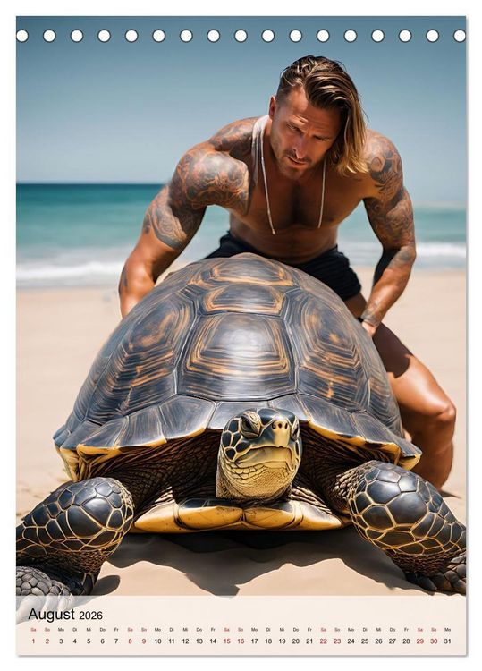 Produktbild: Verwegene Kerle - Muskeln, Tattoos und wilde Tiere (Tischkalender 2026 DIN A5 hoch), CALVENDO Monatskalender