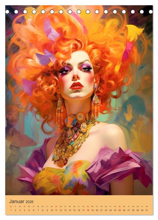 Produktbild: Dragqueens. Drag- und Travestie Kunst. Illustrationen (Tischkalender 2026 DIN A5 hoch), CALVENDO Monatskalender