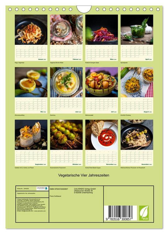 Produktbild: Vegetarische Vier Jahreszeiten (Wandkalender 2026 DIN A4 hoch), CALVENDO Monatskalender