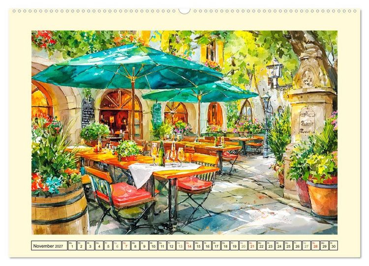 Produktbild: Gastgarten Idylle. Sommerliche Freude im Aquarellstil (Wandkalender 2027 DIN A2 quer), CALVENDO Monatskalender