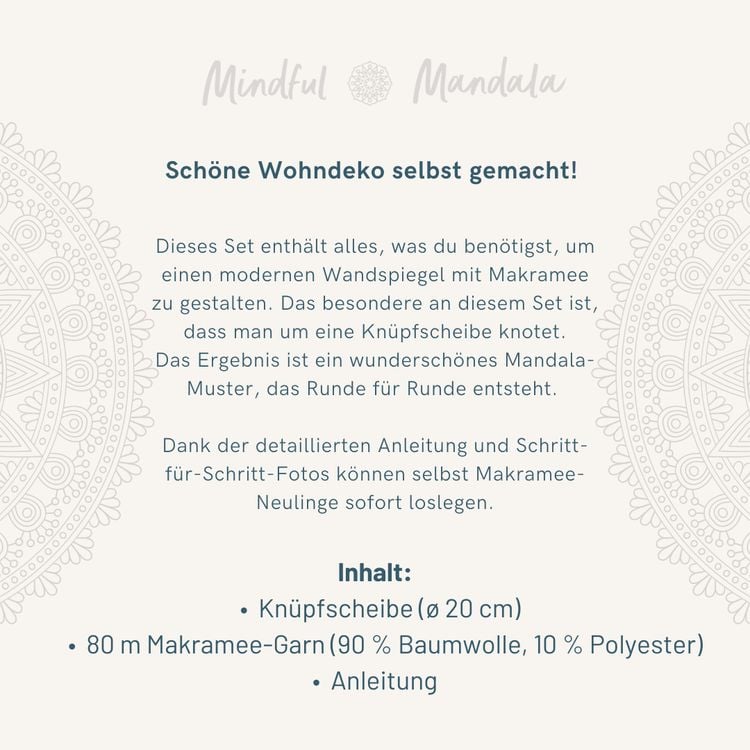 Produktbild: Mindful Mandala - Makramee-Knüpf-Set: Wandbehang. Mit Anleitung und Material zum Selberknüpfen