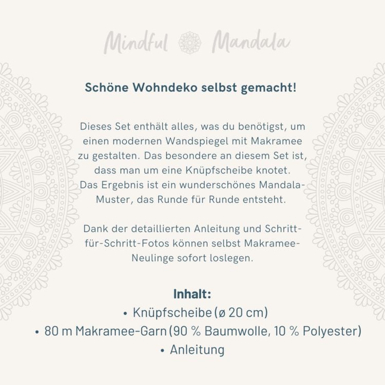 Produktbild: Mindful Mandala - Makramee-Kn&uuml;pf-Set: Wandbehang. Mit Anleitung und Material zum Selberkn&uuml;pfen