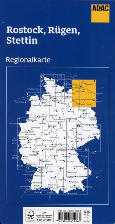 Produktbild: ADAC Regionalkarte Deutschland Blatt 3 Rostock, Rügen, Stettin 1:150 000