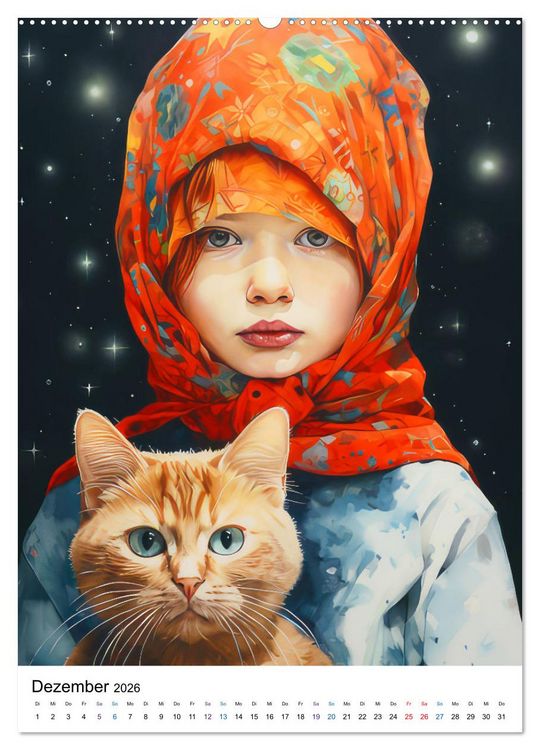 Produktbild: Katzenliebe Kunstbilder (hochwertiger Premium Wandkalender 2026 DIN A2 hoch), Kunstdruck in Hochglanz