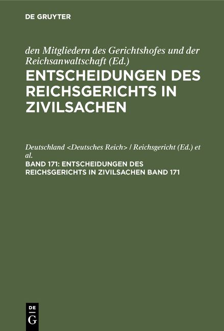Produktbild: Entscheidungen des Reichsgerichts in Zivilsachen / Entscheidungen des Reichsgerichts in Zivilsachen. Band 171