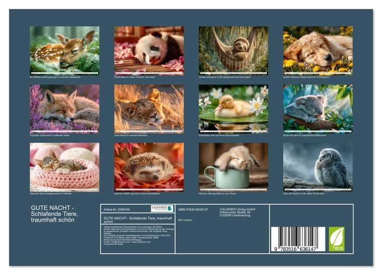 Produktbild: GUTE NACHT - Schlafende Tiere, traumhaft sch&ouml;n (Wandkalender 2026 DIN A4 quer), CALVENDO Monatskalender
