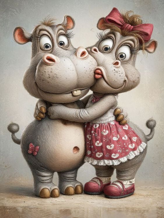 Produktbild: CALVENDO Puzzle Nilpferd - Liebe | 1000 Teile Lege-Gr&ouml;&szlig;e 64x48cm Foto-Puzzle f&uuml;r gl&uuml;ckliche Stunden