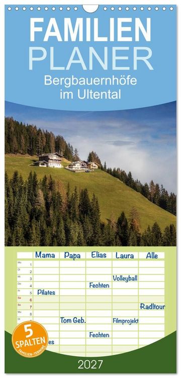 Produktbild: Familienplaner 2027 - Bergbauernh&ouml;fe im Ultental mit 5 Spalten (Wandkalender, 21 x 45 cm) CALVENDO
