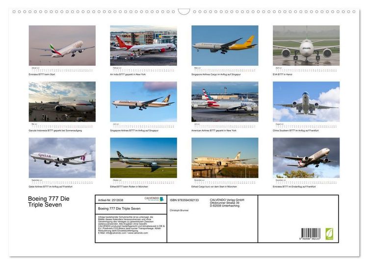 Produktbild: Boeing 777 Die Triple Seven (Wandkalender 2027 DIN A2 quer), CALVENDO Monatskalender