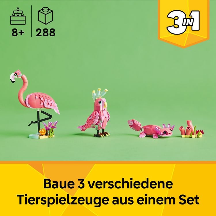Produktbild: LEGO Creator 31170 3in1 Wilde Tiere: Rosa Flamingo, Kakadu oder Axolotl