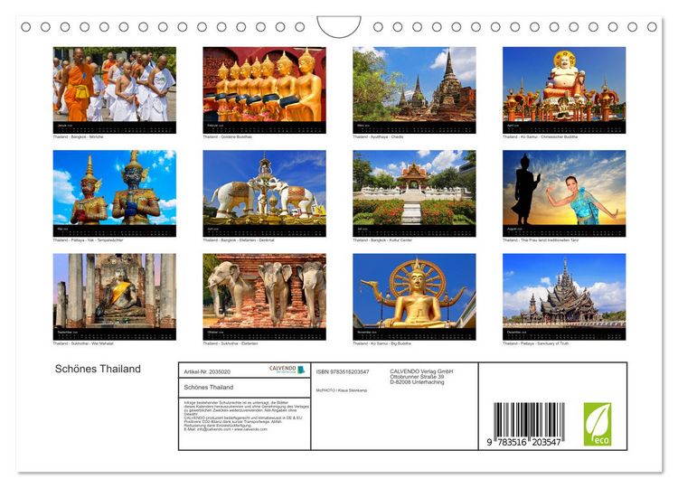 Produktbild: Sch&ouml;nes Thailand (Wandkalender 2026 DIN A4 quer), CALVENDO Monatskalender
