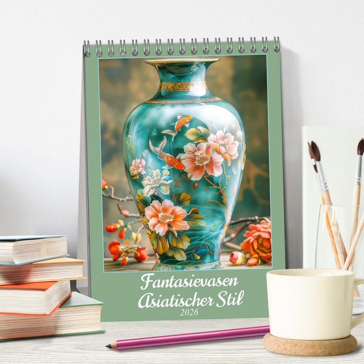 Produktbild: Fantasievasen - Asiatischer Stil (Tischkalender 2026 DIN A5 hoch), CALVENDO Monatskalender
