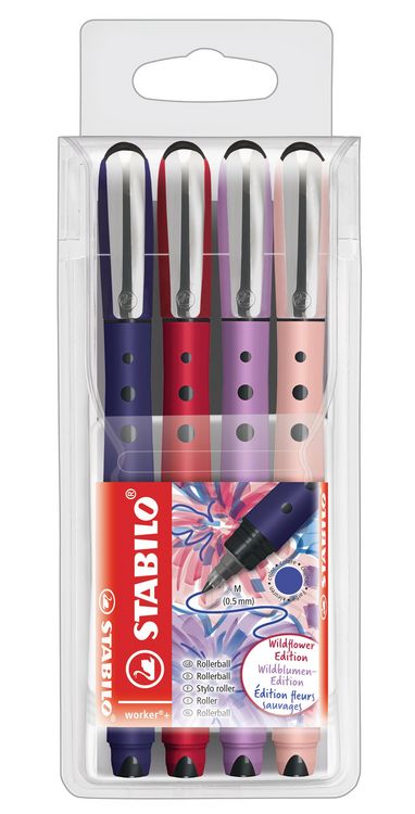 Produktbild: STABILO Tintenroller worker+ Wildflower Edition 0,5mm 4 St&uuml;ck Kunststoffetui