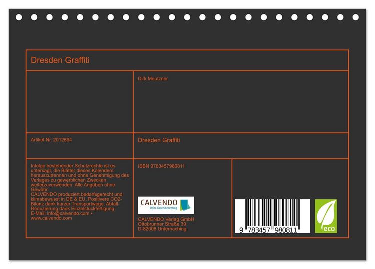 Produktbild: Dresden Graffiti (Tischkalender 2026 DIN A5 quer), CALVENDO Monatskalender