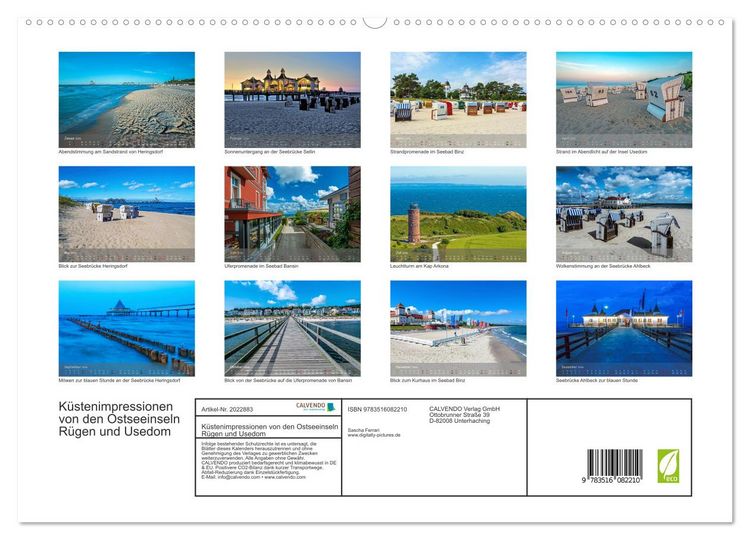Produktbild: K&uuml;stenimpressionen von den Ostseeinseln R&uuml;gen und Usedom (hochwertiger Premium Wandkalender 2026 DIN A2 quer), Kunstdruck in Hochglanz