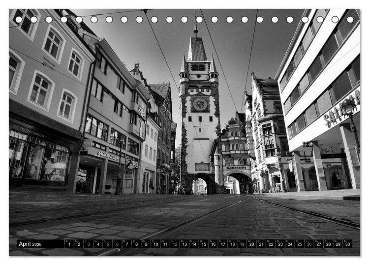 Produktbild: Freiburg i. Breisgau Schwarz auf Wei&szlig; (Tischkalender 2026 DIN A5 quer), CALVENDO Monatskalender