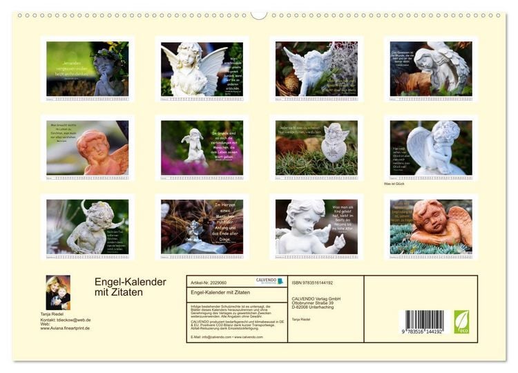 Produktbild: Engel-Kalender mit Zitaten (hochwertiger Premium Wandkalender 2026 DIN A2 quer), Kunstdruck in Hochglanz