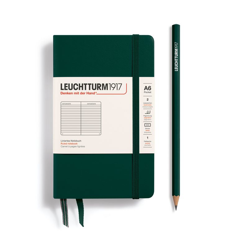 Produktbild: LEUCHTTURM1917 Notizbuch Pocket (A6), Hardcover, 187 nummerierte Seiten, Forest Green, Liniert