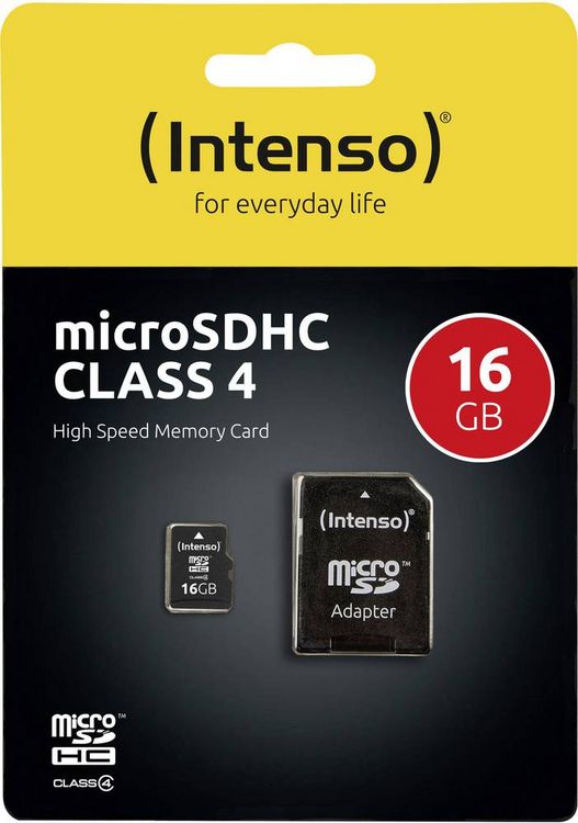 Produktbild: Intenso 16 GB Micro SDHC-Card microSDHC-Karte 16 GB Class 4 inkl. SD-Adapter