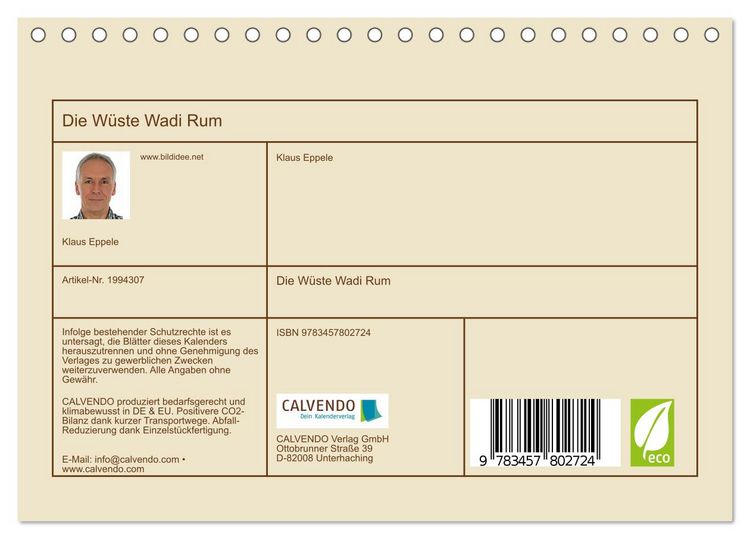 Produktbild: Die W&uuml;ste Wadi Rum (Tischkalender 2026 DIN A5 quer), CALVENDO Monatskalender
