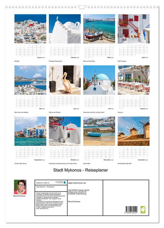 Produktbild: Stadt Mykonos - Reiseplaner (Wandkalender 2026 DIN A2 hoch), CALVENDO Monatskalender