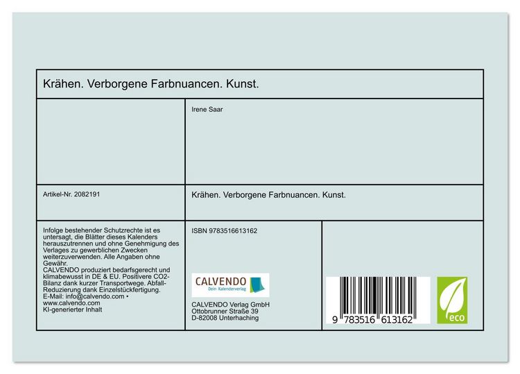 Produktbild: Kr&auml;hen. Verborgene Farbnuancen. Kunst. (Tischkalender 2026 DIN A5 quer), CALVENDO Monatskalender
