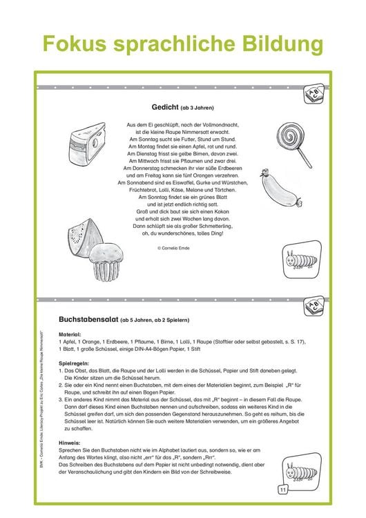 Produktbild: Literacy-Projekt zum Bilderbuch Die kleine Raupe Nimmersatt