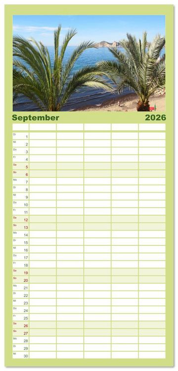 Produktbild: Familienplaner 2026 - Alicante - Benidorm - Calp mit 5 Spalten (Wandkalender, 21 x 45 cm) CALVENDO