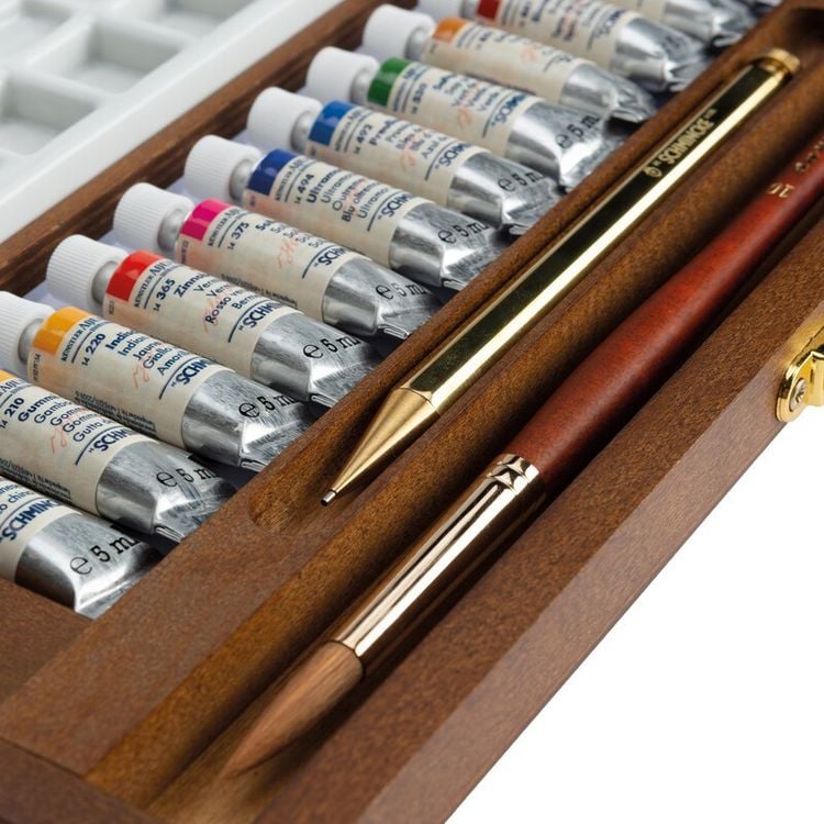 Produktbild: Schmincke HORADAM&reg; Aquarell Holzkasten, 12 x 5 ml + Zubeh&ouml;r Retro II