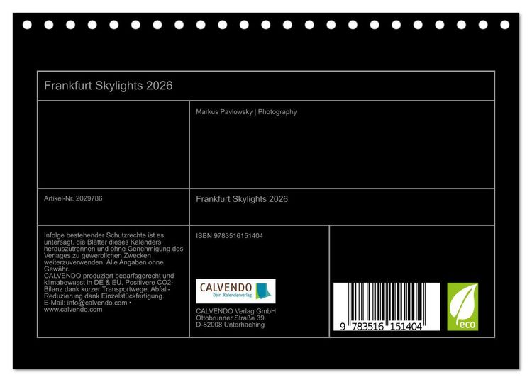 Produktbild: Frankfurt Skylights 2026 (Tischkalender 2026 DIN A5 quer), CALVENDO Monatskalender