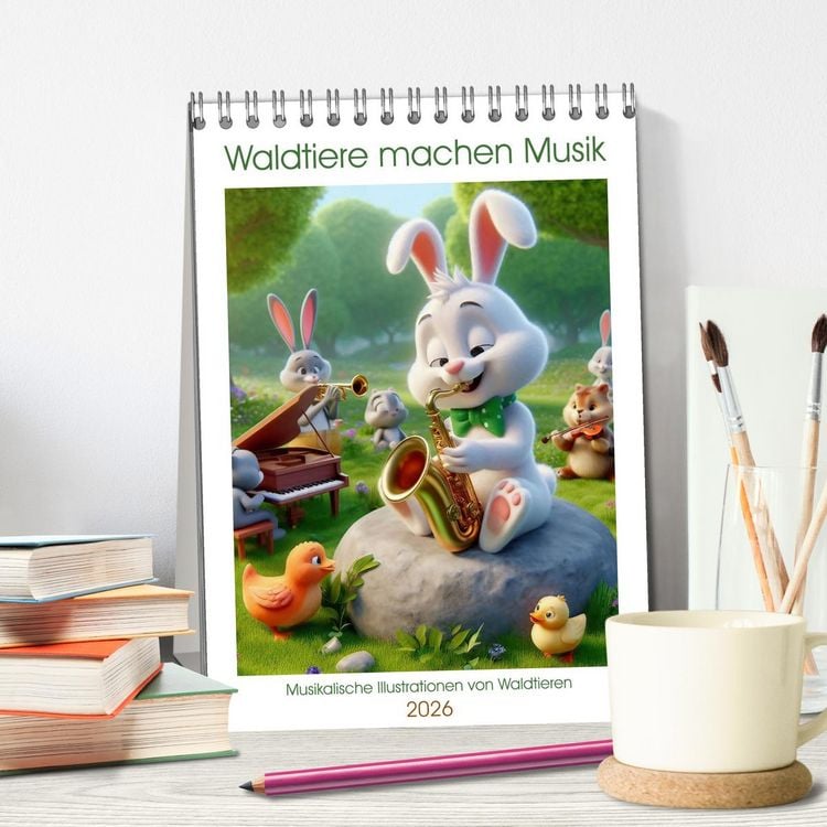 Produktbild: Waldtiere machen Musik (Tischkalender 2026 DIN A5 hoch), CALVENDO Monatskalender