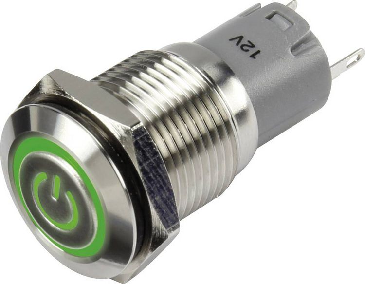 Produktbild: TRU COMPONENTS 1303025 LAS2GQF-11ZET/G/12V/S/P Druckschalter 48 V/DC 2 A 1 x Ein/Ein rastend Gr&uuml;n IP65 1 St.