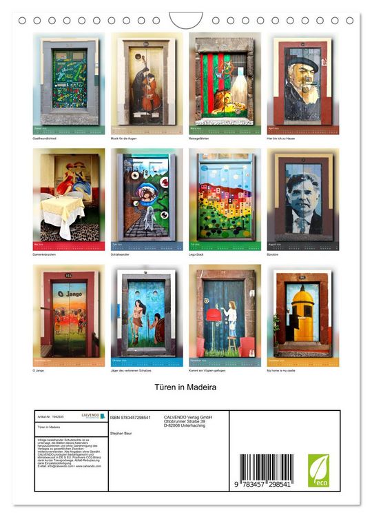 Produktbild: T&uuml;ren in Madeira (Wandkalender 2026 DIN A4 hoch), CALVENDO Monatskalender