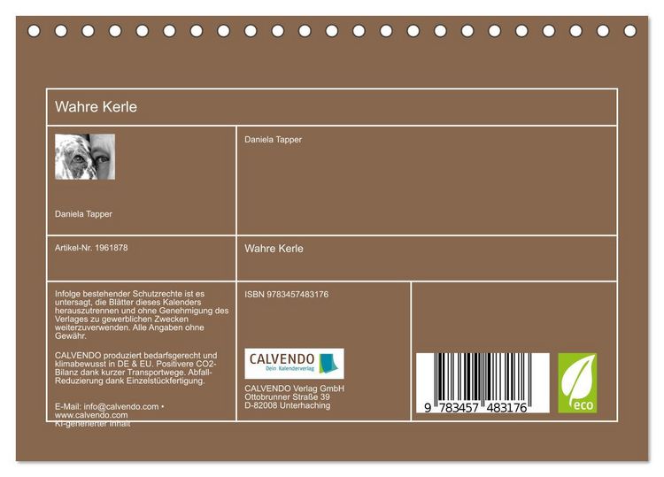 Produktbild: Wahre Kerle (Tischkalender 2026 DIN A5 quer), CALVENDO Monatskalender