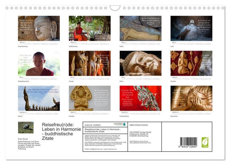 Produktbild: Reisefreu(n)de: Leben in Harmonie - buddhistische Zitate (Wandkalender 2026 DIN A3 quer), CALVENDO Monatskalender
