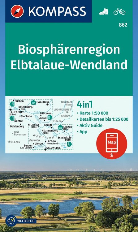 Produktbild: KOMPASS Wanderkarte 862 Biosph&auml;renregion Elbtalaue-Wendland 1:50.000