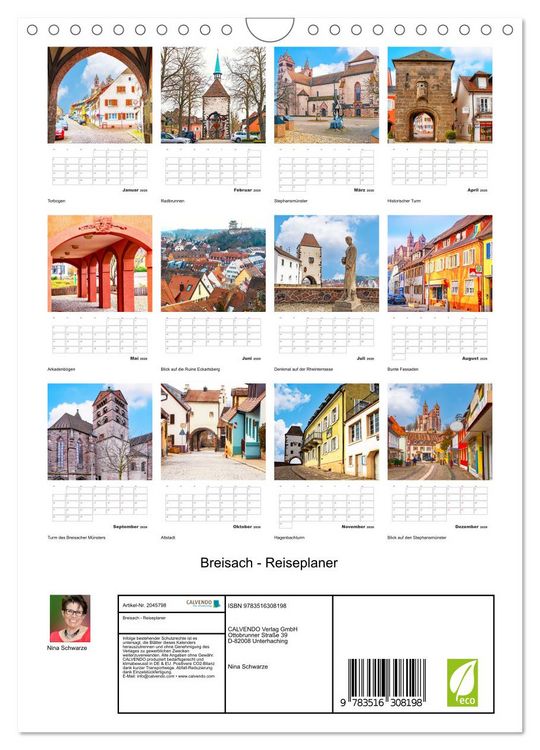Produktbild: Breisach - Reiseplaner (Wandkalender 2026 DIN A4 hoch), CALVENDO Monatskalender