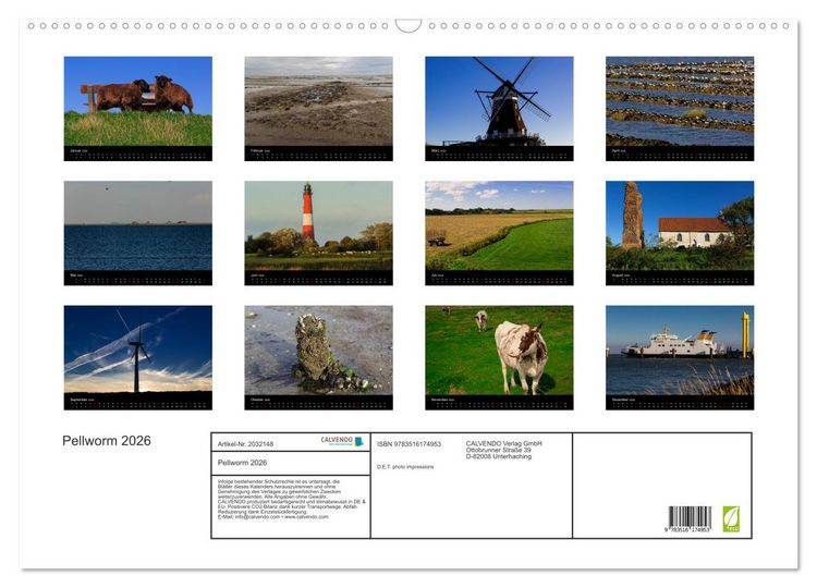 Produktbild: Pellworm 2026 (Wandkalender 2026 DIN A2 quer), CALVENDO Monatskalender