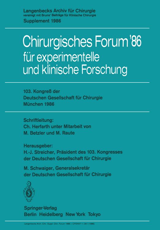 Produktbild: 103. Kongre&szlig; der Deutschen Gesellschaft f&uuml;r Chirurgie M&uuml;nchen, 23.&ndash;26. April 1986