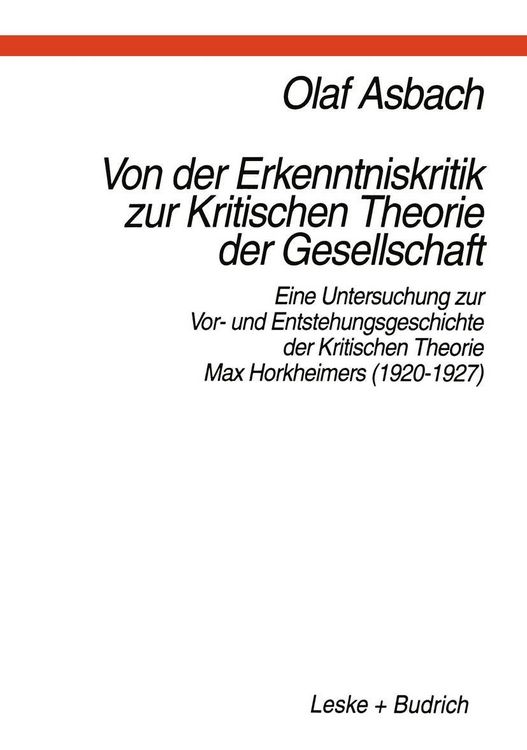 Produktbild: Von der Erkenntniskritik zur Kritischen Theorie der Gesellschaft
