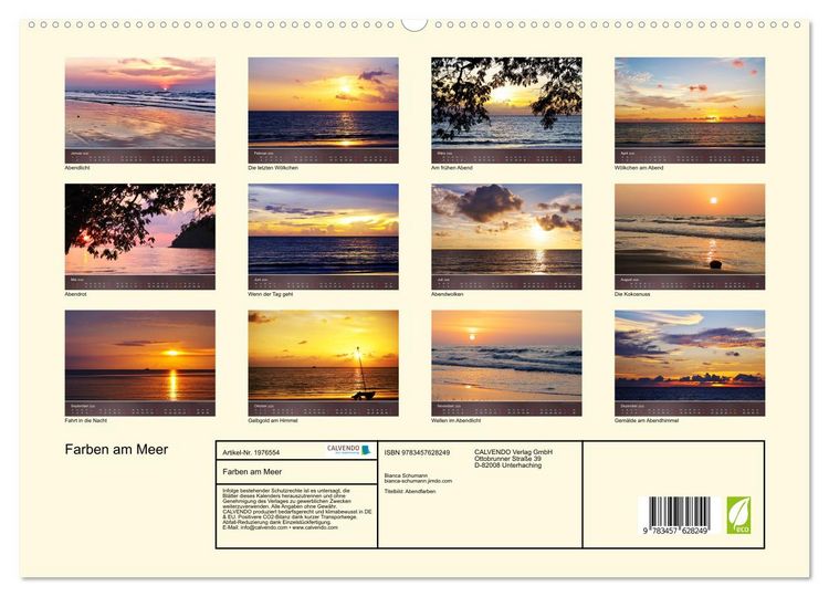 Produktbild: Farben am Meer (Wandkalender 2026 DIN A2 quer), CALVENDO Monatskalender